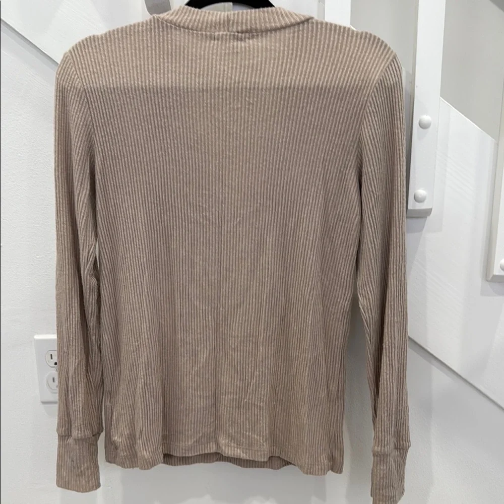 LNA Revolve Bardot Long Sleeve Tee with Keyhole Choker Neck in Oat - Picture 7 of 8